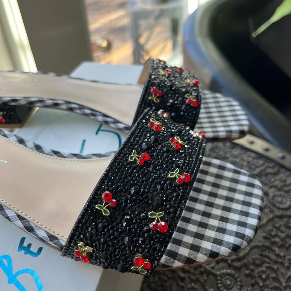 BETSEY JOHNSON GABY GINGHAM MULTI CHERRY SLIDES 8.5 - Picture 6 of 8